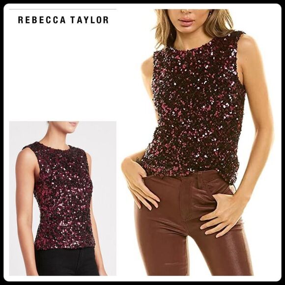 New. Rebecca Taylor plum stretch sequin top. - Picture 1 of 11